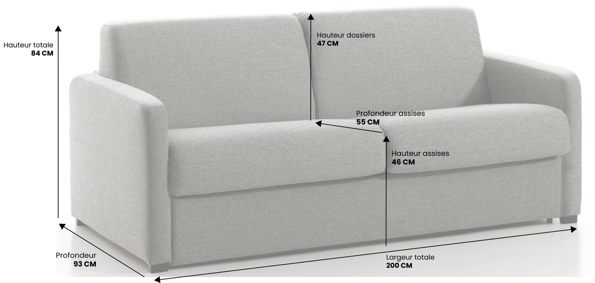 Canapé convertible 4 places BREST - Largeur 200 cm - Couchage 160 cm