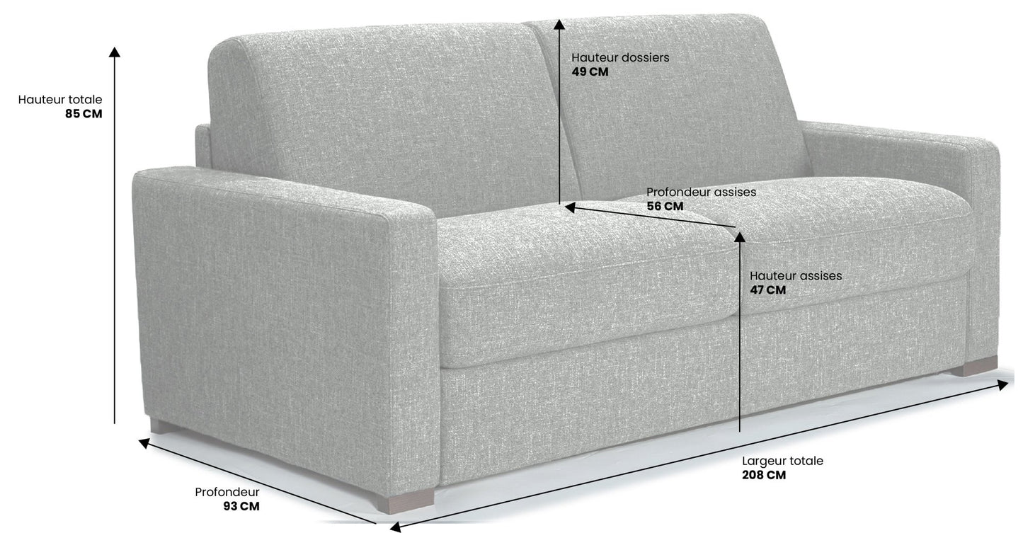 Canapé convertible 3 places OPIO - Largeur 197 cm - Matelas 16cm - Couchage 140 x 190 cm - Sommier doubles lattes larges