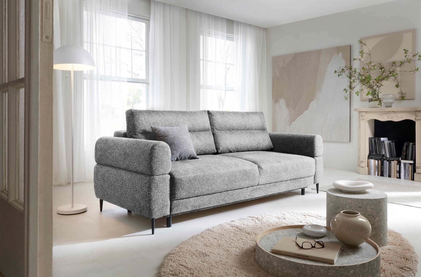 NORDIC - Canapé lit transversal 3 places - Tweed - Couchage 140 x 190 cm - Largeur 230 cm