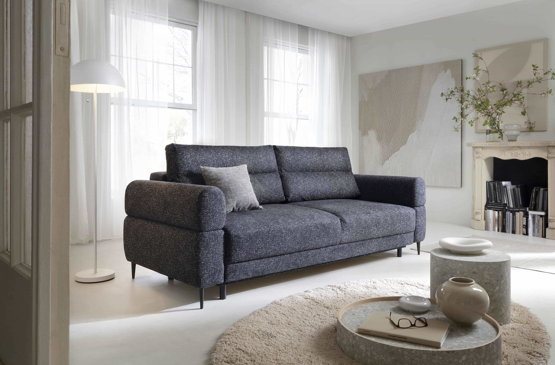 NORDIC - Canapé lit transversal 3 places - Tweed - Couchage 140 x 190 cm - Largeur 230 cm